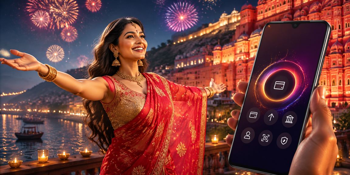 Indian woman using mobile payment app for online gaming deposits